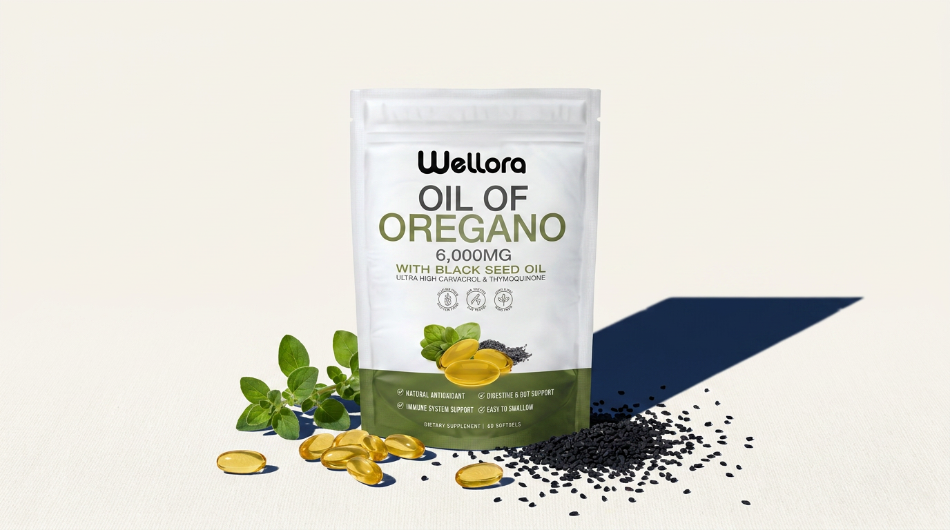 Wellora Oil of Oregano + Black Seed Oil Softgels bottle